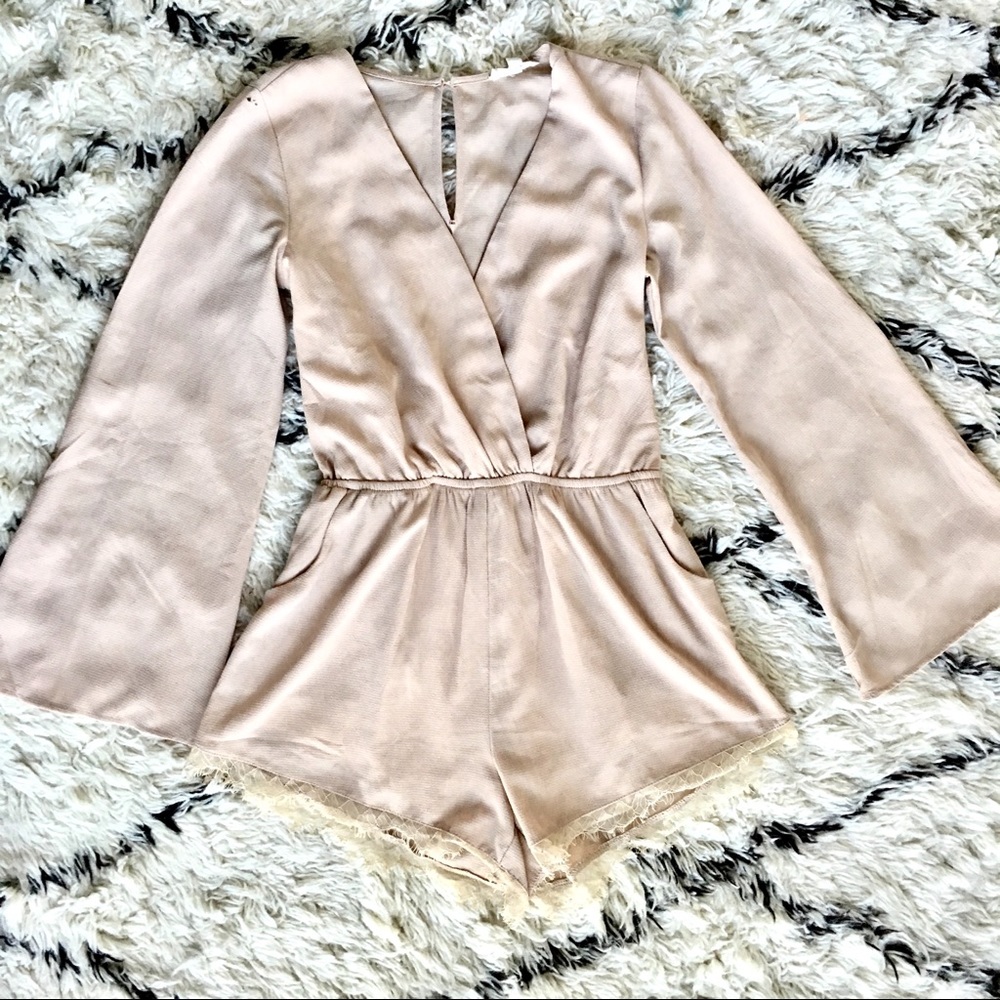 Beige Bell Sleeve Romper - S